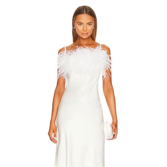 SLEEPER Boheme Feather-trimmed Midi Slip Dress in Ecovero White - Picture 7 of 11